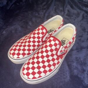 Women’s Red Slip On Checkerboard Vans
